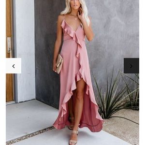 BRAND NEW Best Guest Satin Ruffle Maxi Dress